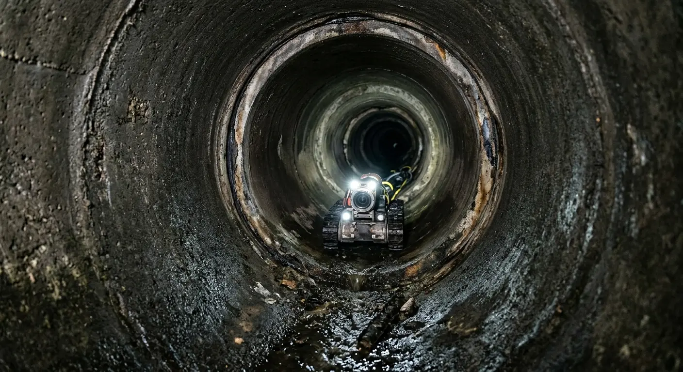 Robotic sewer camera inspecting pipe interior for Sewer Line Repair in Southbury